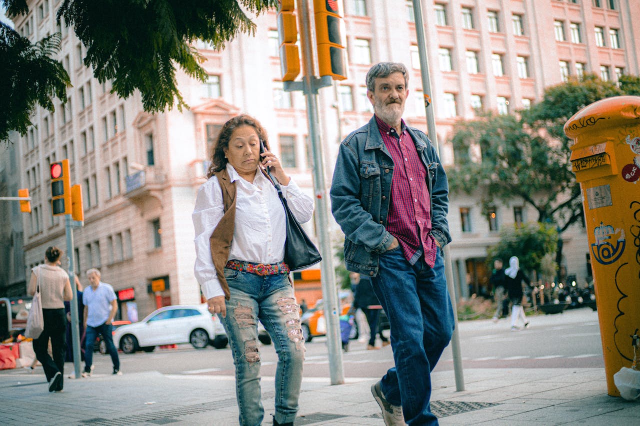creative-01 Casual street scene with people walking in an urban city environment.